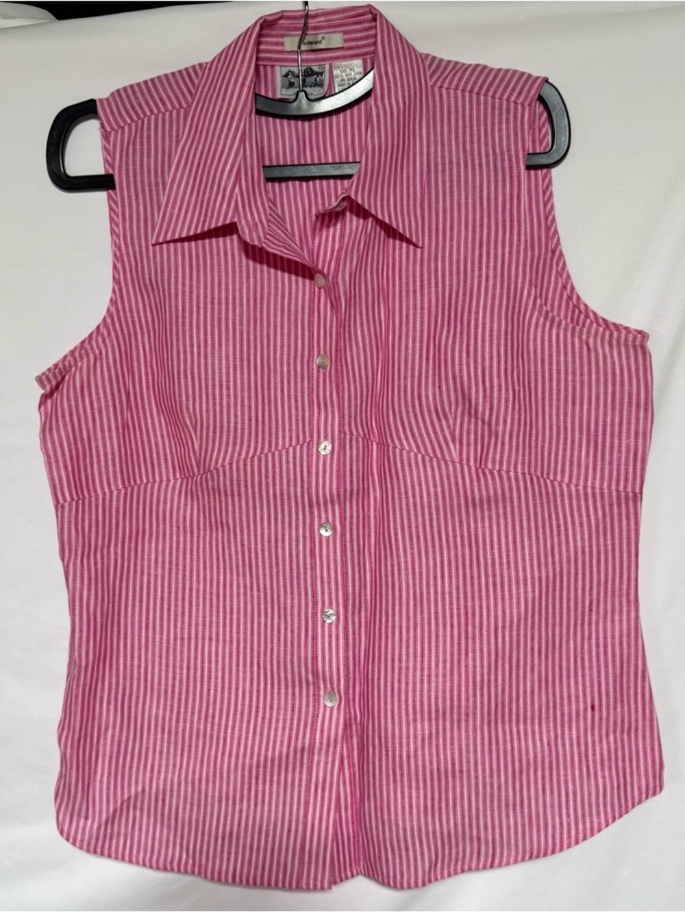 EDWARD Top Size XL 100% Irish Linen Striped Sleeveless Button Down Top Women’s